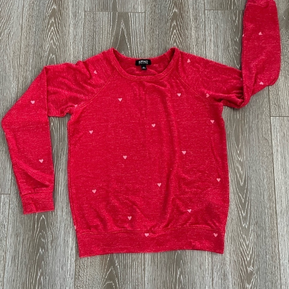 Buffalo David Bitton Raglan Sleeve Sweater Red w Tiny Heathered hearts sz XS